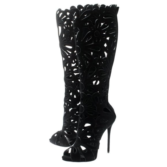 Giuseppe Zanotti Suede Floral Cutout Boots - Picture 3 of 9